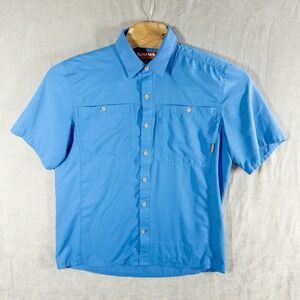Simms Fishing Blue Button Up Shirt Mens L Gorpcore‎ Outdoors Camping Fly Fishing